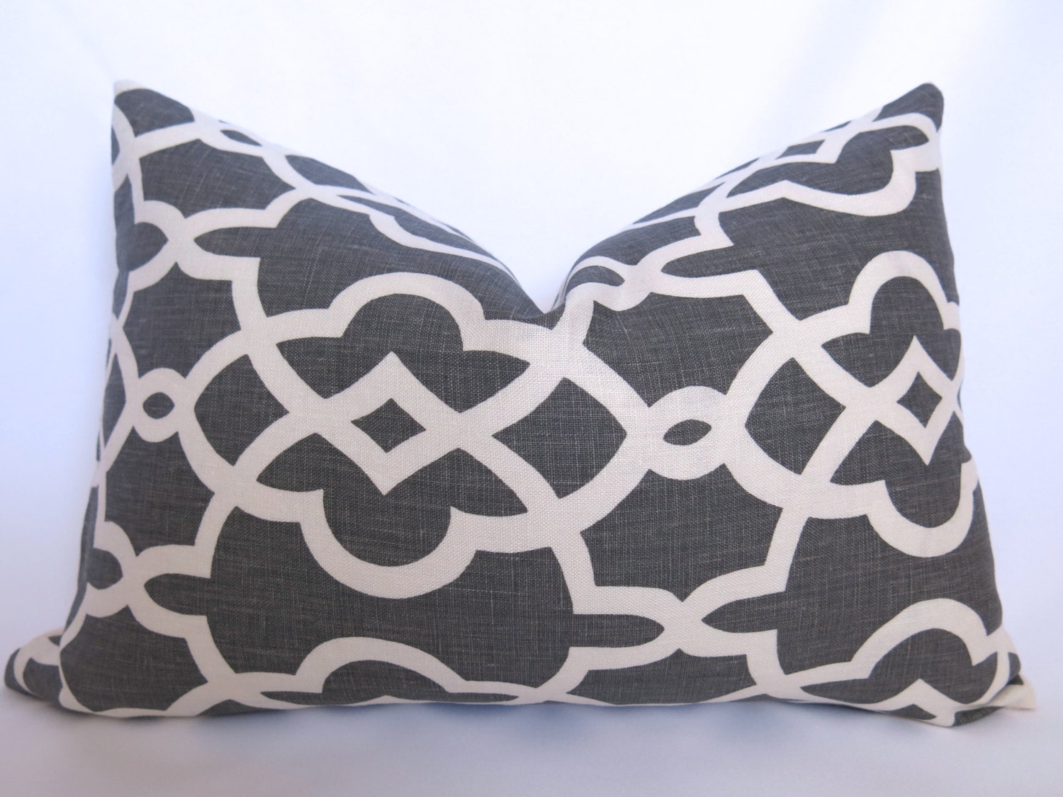 Schumacher - Summer Palace Fret - 12x18 inch - Smoke - Gray -  Lattice Pillow - Designer Pillow - Designer Fabric - Decorative Pillow