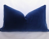 Belgium Cotton Velvet Pillow - Blue - 12x20 inch - BOTH SIDES - Royal Blue Pillow - Navy Pillow - Navy Velvet Pillow - Decorative Pillow