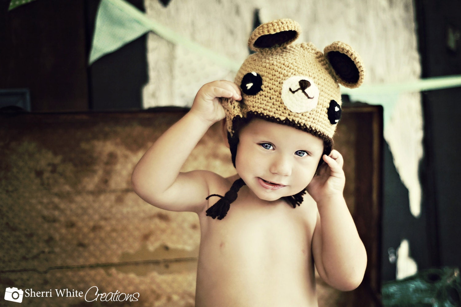 Instant Download PDF crochet pattern bear hat with earflap- Multiple sizes from newborn to adult-etsy