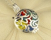 Sterling Silver Locket Rainbow GENUINE Sea Glass Necklace RARE Eco Friendly