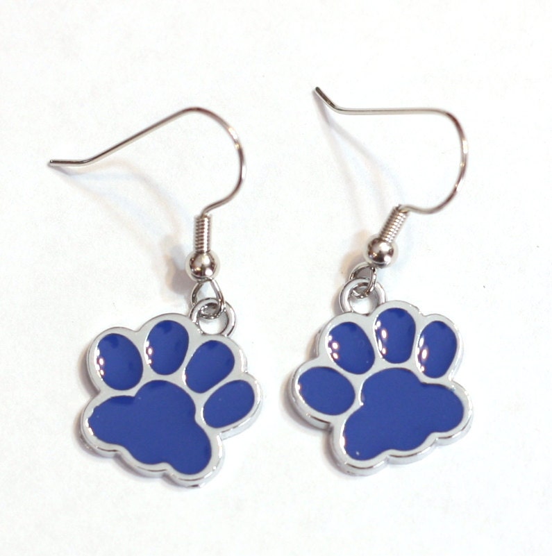 Blue Paw Print Enamel Charm Earrings - Wildcats Bears Cubs - School Spirit - school mascot