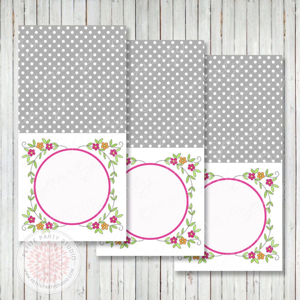 INSTANT DOWNLOAD Printable Food Tags - Vintage Modern Flower Wedding or Bridal Shower Blank Food Tags - by Petite Party Studio