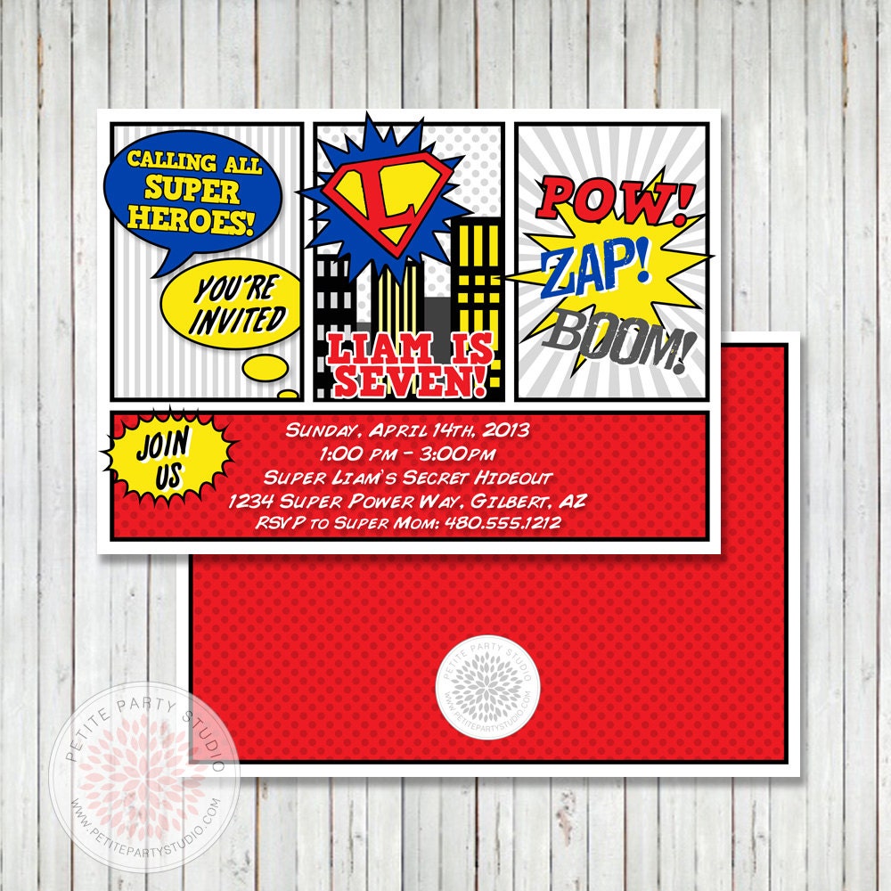 Super Hero Printable Birthday Party or Baby Shower Invite - Petite Party Studio Il_170x135