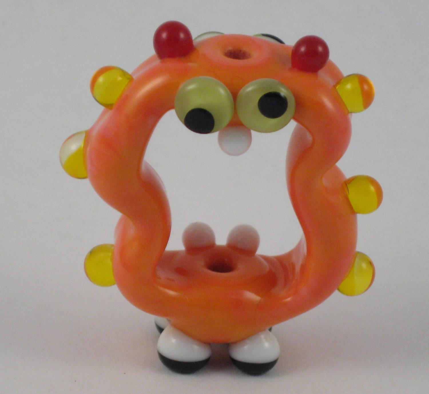 Coral Orange Crazy Screaming Alien Lampwork Glass Handmade SRA Artisan Bead NLC Beads leteam