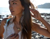 JEWEL Hand Beaded Earthy Tribal Bohemian Layering Gold Gemstone Apatite Carnelian Vibrant Necklace
