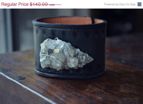 MEMORIAL DAY SALE Lux Recycled Leather Gemstone Cuff , Leather Cuff, Recycled, Bohemian, Gypsy, One of a kind
