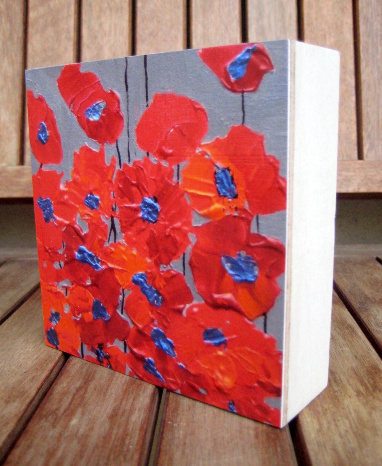 RED POPPY Fine Art PRINT - 5x5 Mounted print on Wood Panel