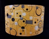 Modern Yellow Barrel Shade with Black, White and Grey Goemetric Print, Large Modern Barrel Shade, Contemporary Yellow Shade
