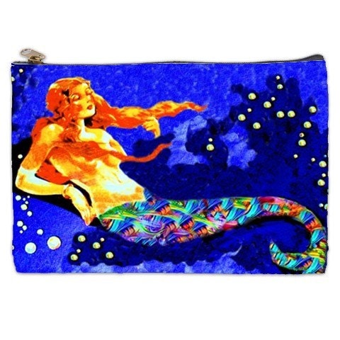 Mermaid In The Deep, Large Cosmetic Make Up Bag, mermaid, blue water, mermaids, cosmetic makeup bag, mermaid cosmetic bag, makeup bag