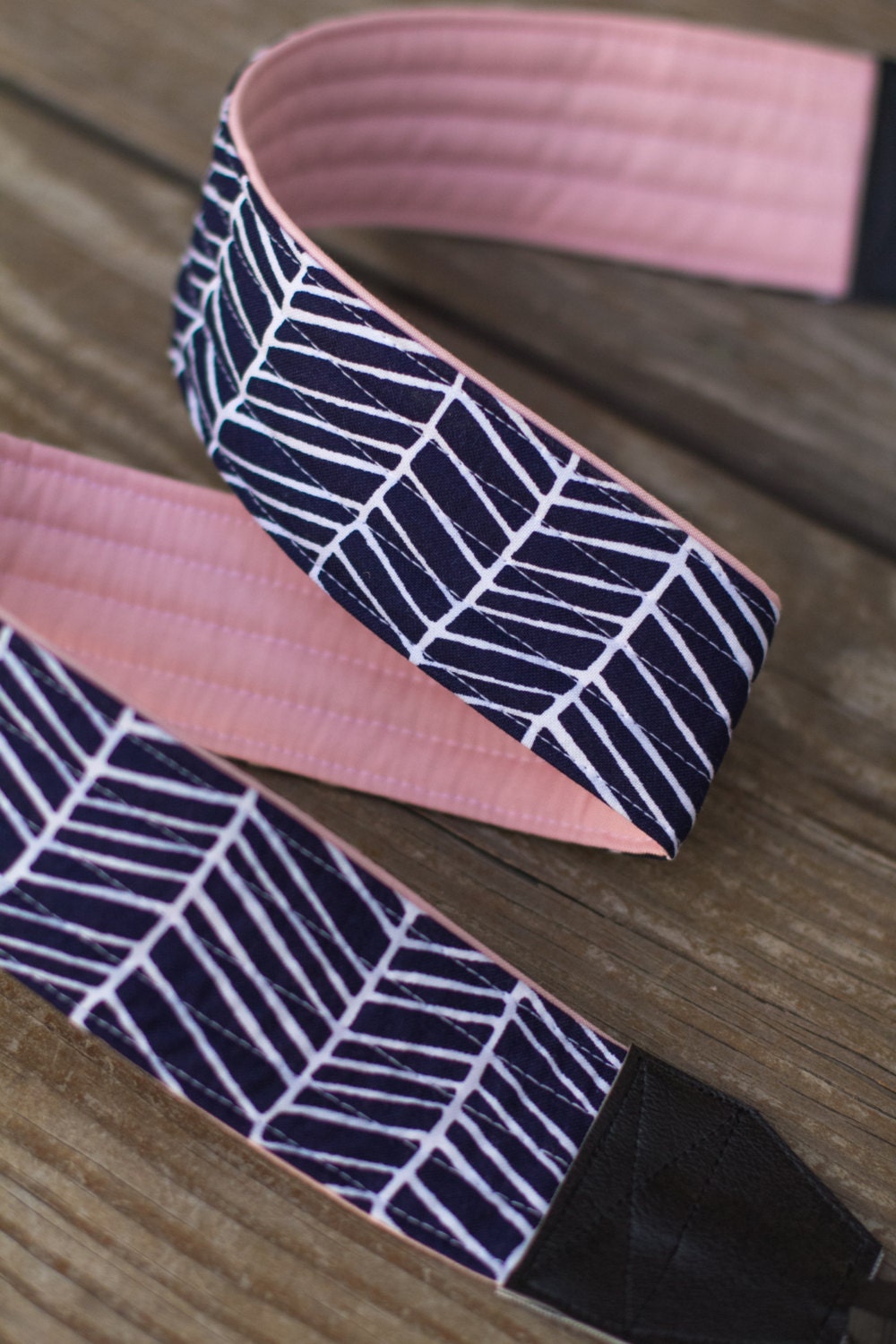 CAMERA STRAP in Navy Herringbone with Blush