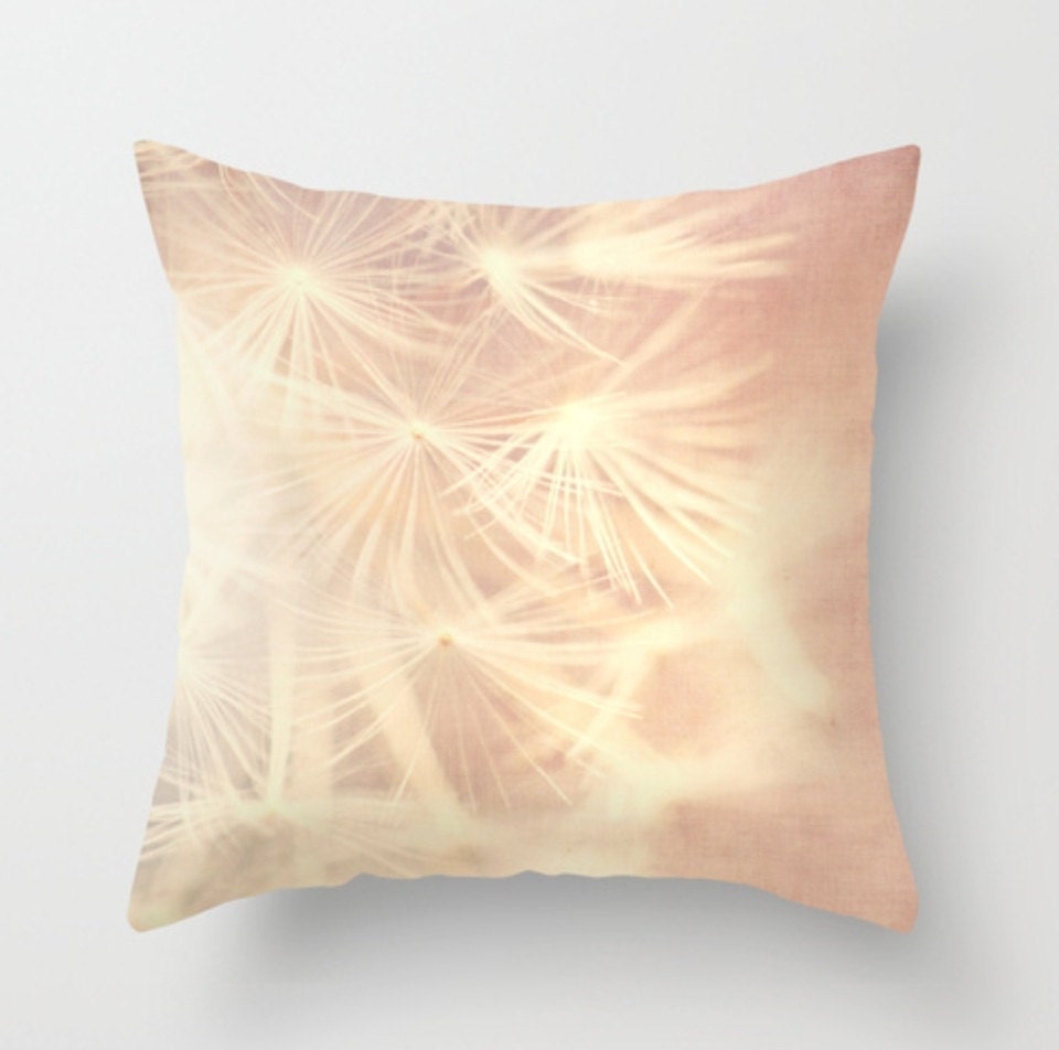 pillow cover, babys nursery decor, dandelion seeds girls room pink white purple home decor, 16x16 18x18 throw pillow case, nature bedding - sixthandmain