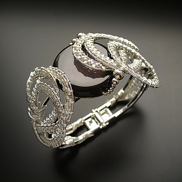 Black Silver Copper Wire Bracelet - Wire Wrapped - Copper Wire Work - Silver Bracelet - Bangle Cuff Bracelet - Black, Silver
