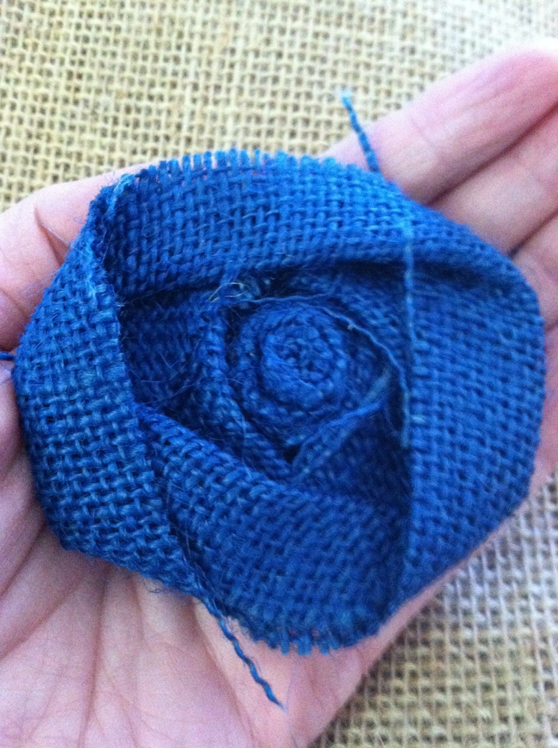 Blue Burlap Flower Rosette Shabby Chic Wedding Decor Home Decor Royal Blue Navy Blue