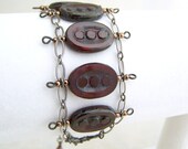 Deep Red Bracelet with Czech glass beads, gunmetal chain and copper accents - Steampunk Jewelry
