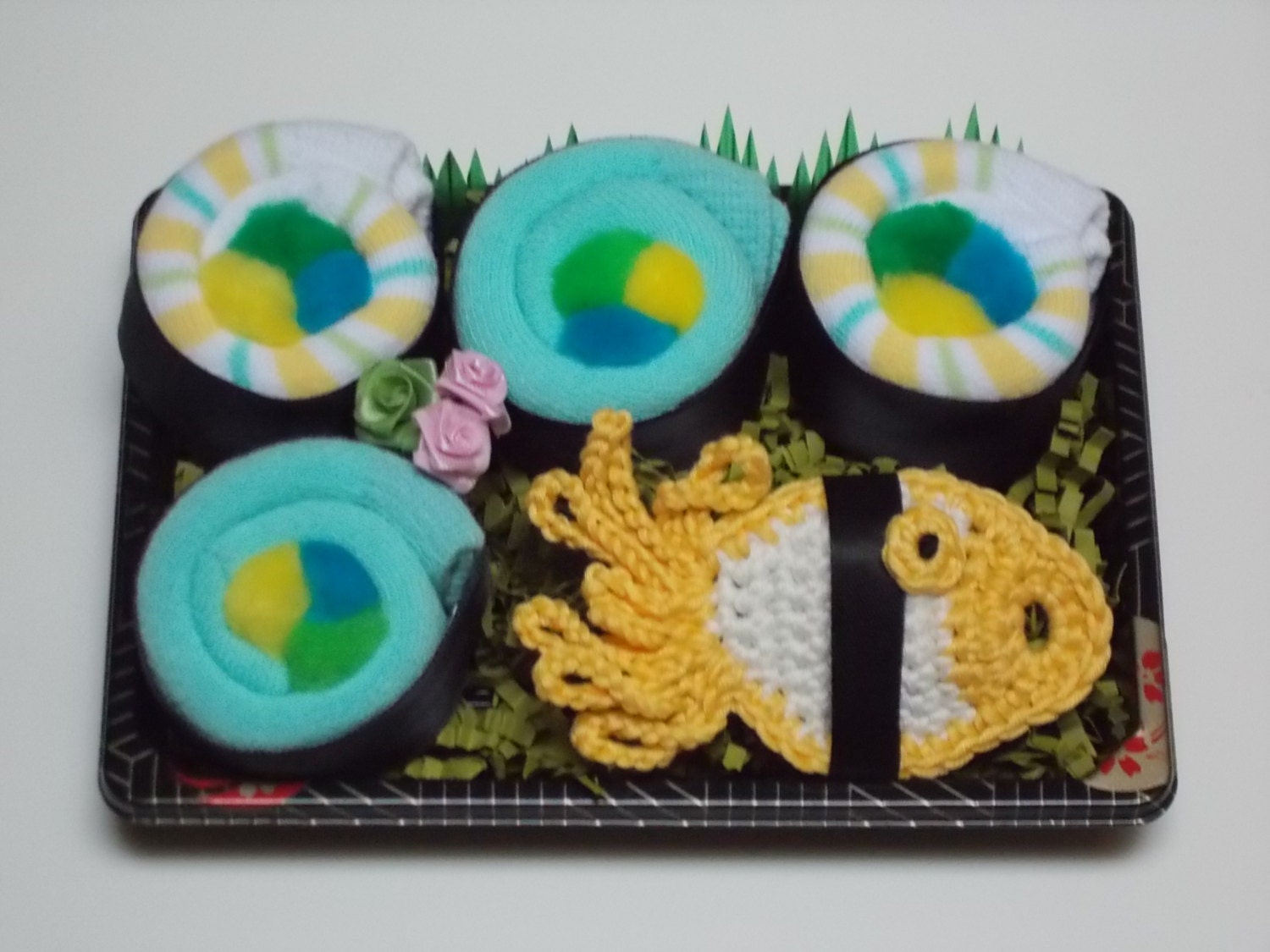 Baby Sock Sushi Gift - Yellow Tawashi Fish with Wavy Tail