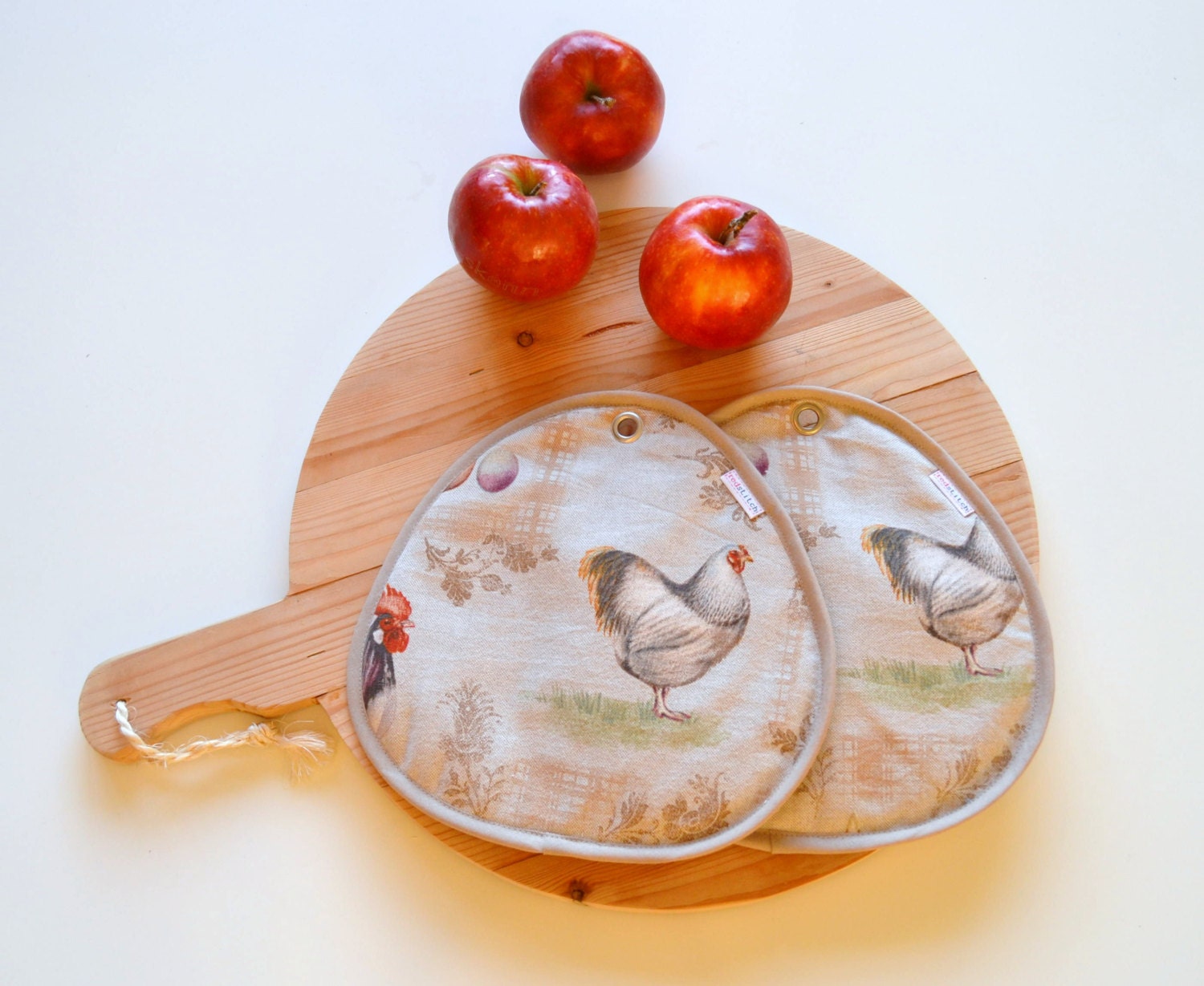 rooster and hen neutral potholders - farm kitchen - neutral potholders