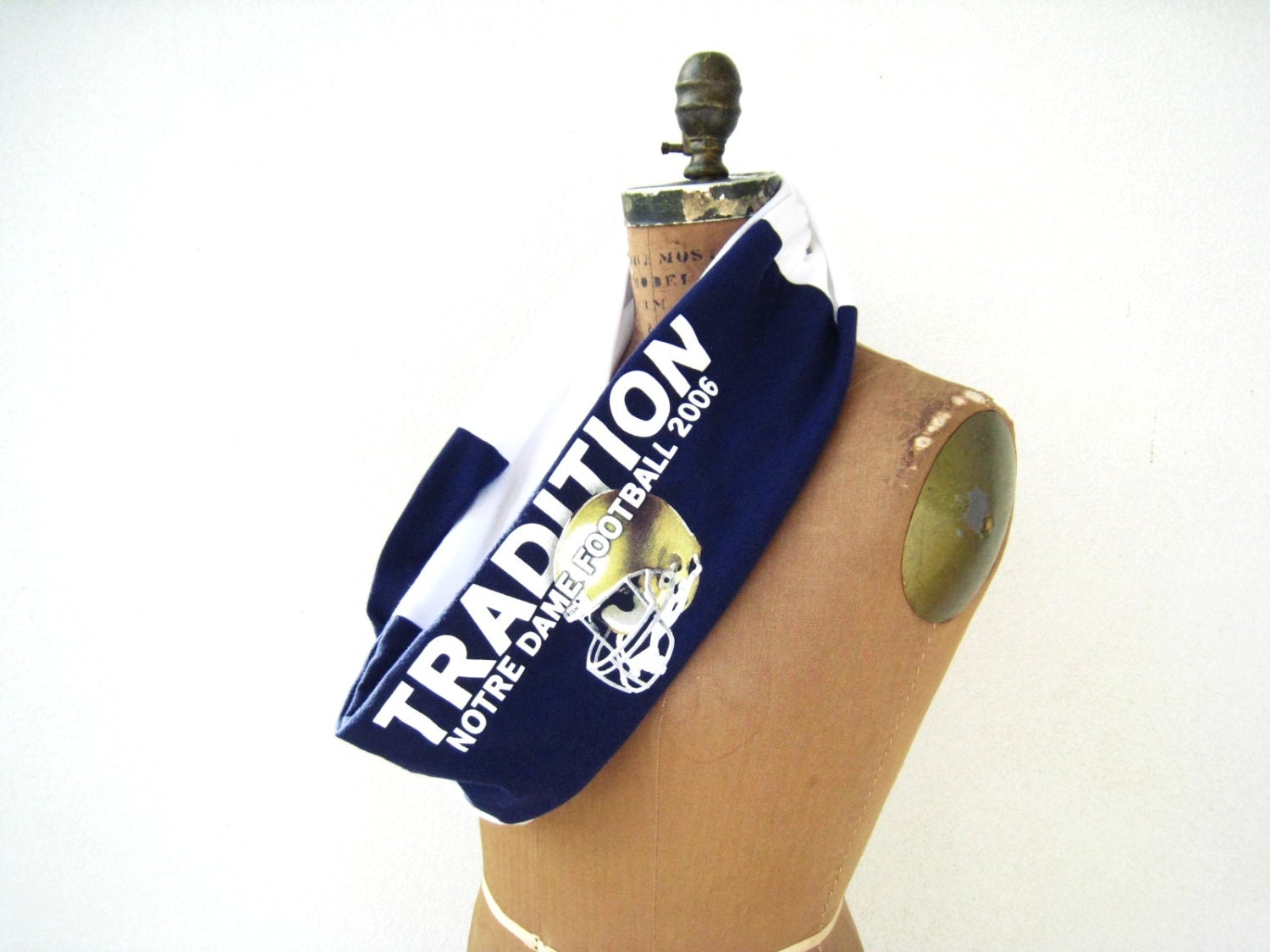 Notre Dame T Shirt Infinity Scarf / Navy Blue Light Gray White / UpCycled / Recycled / Unisex / Winter / Cotton / Unique / Long / ohzie