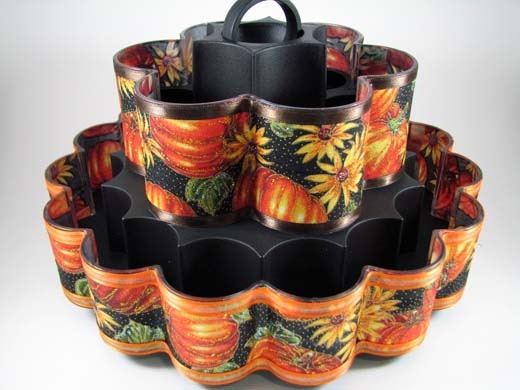 Pumpkins and Flowers Altered Pampered Chef Spice Rack Caddy - Carrousel Organizer