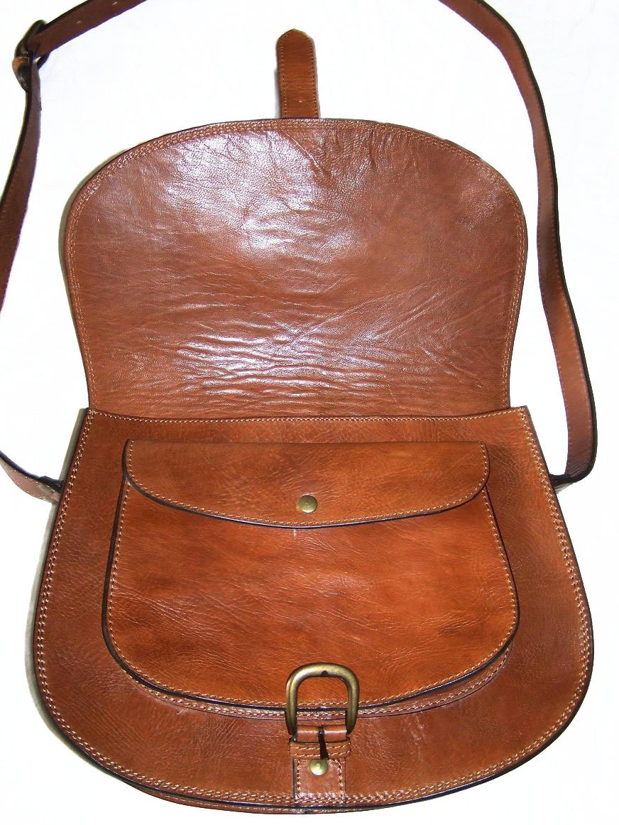 Goldmann xl. Medium Brown Leather Bag Leather Messenger Leather Cross body Purse Satchel Saddle Bag / fits a 11 laptop