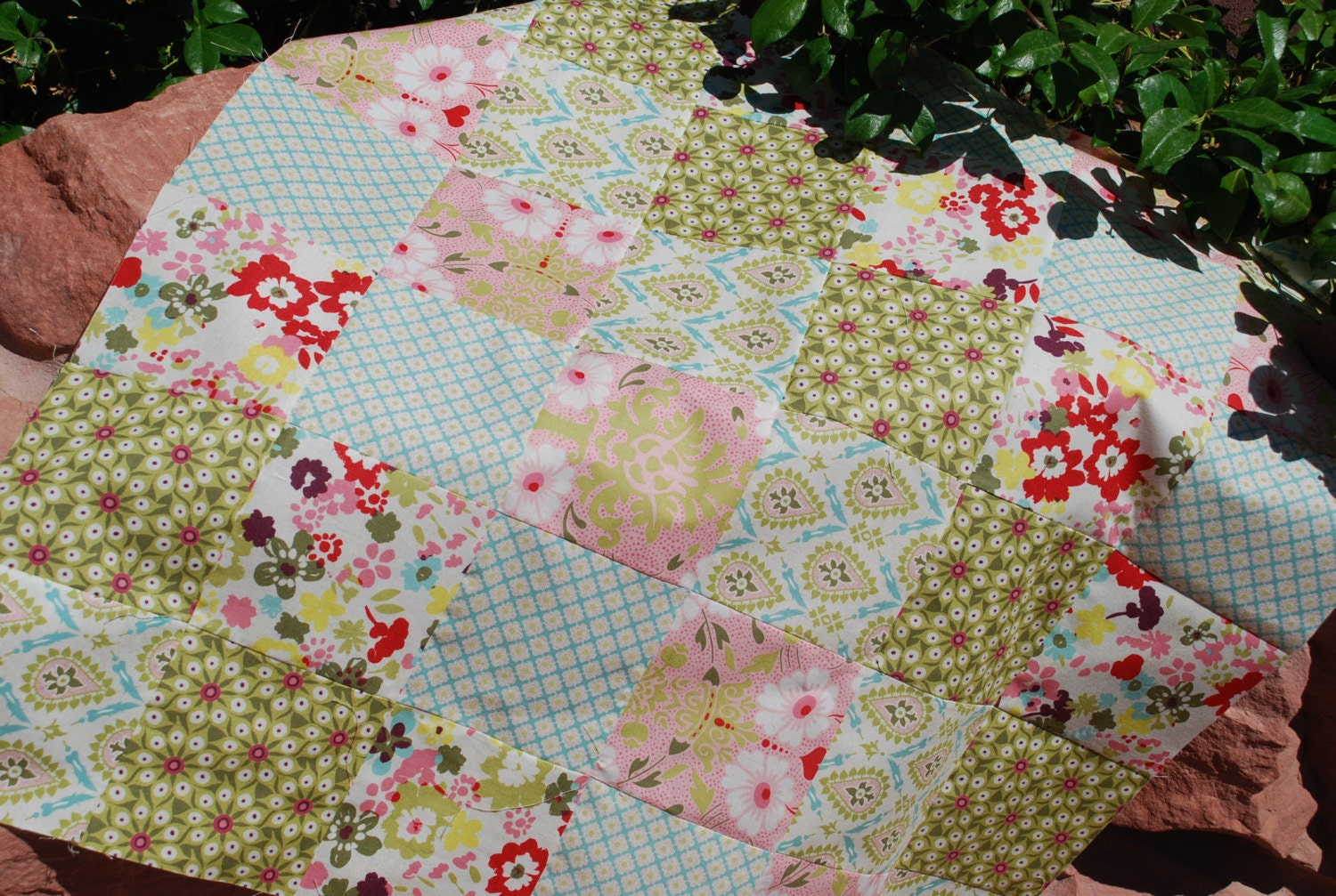 Moda. EXQUISITE Stroller Blanket. BEAUTIFUL top-stitching detail. Hello Luscious. 30x30 Minky Fleece on back.