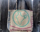 Coffee Burlap Tote Bag- India with Paisley Lining