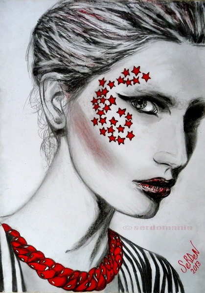 Silence - Wall Art, Home Decor, typographic poster watercolor , valentines day, Fashion Illustration Modern Art portrait, original