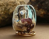 Glass Focal Bead Squeezed Square Ocean Scene