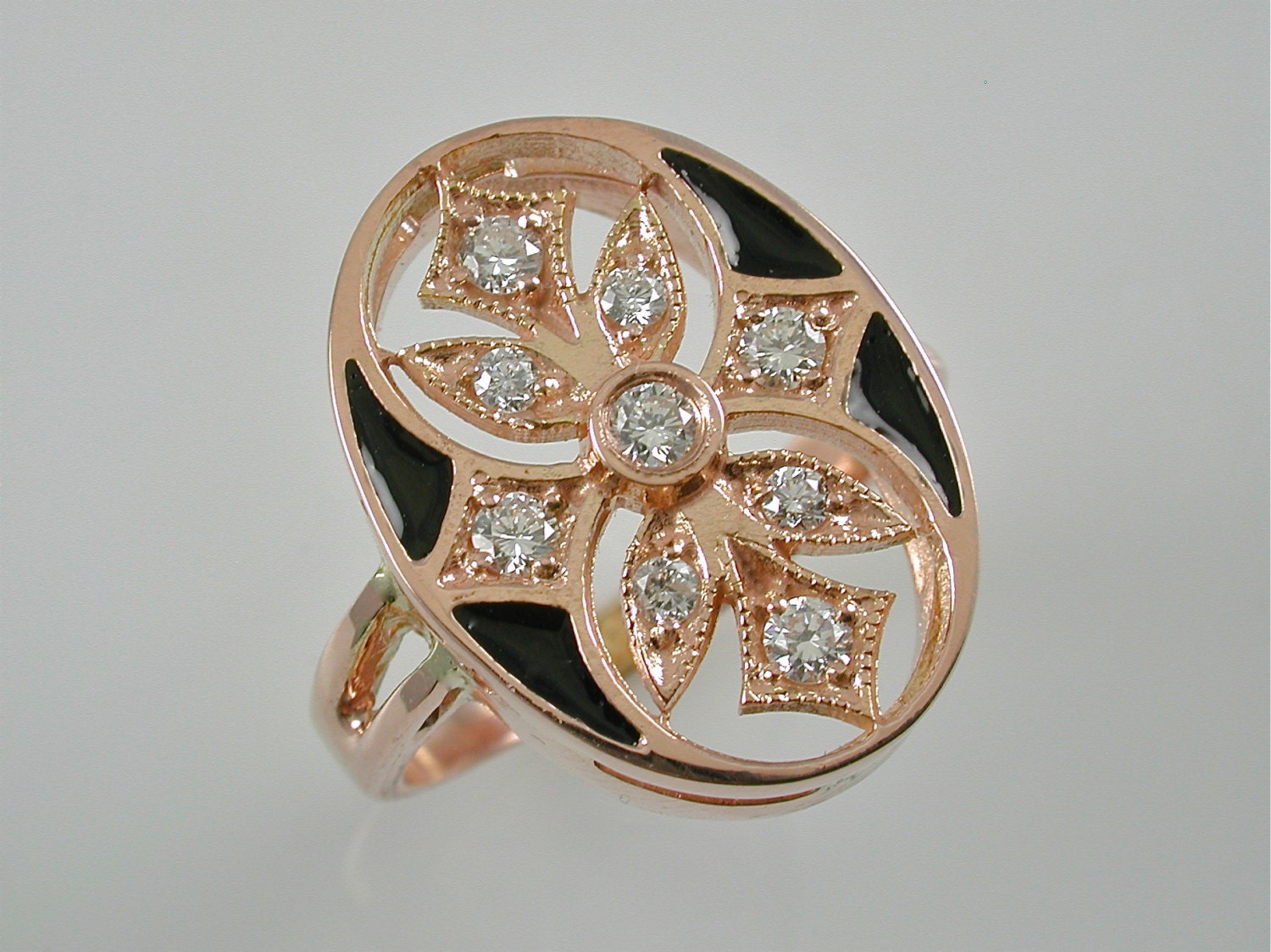 Antique Style Diamond Ring - Byzantine Engagement Ring - Unique Diamond Ring