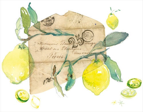 Lemon botanical art print 8X10 poster Fruit illustration Home decor Citrus yellow Watercolor Food artwork Kitchen