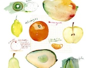 French decor, Seasonal fruit print, Kitchen artwork, watercolor painting, 8X10 poster, Food art