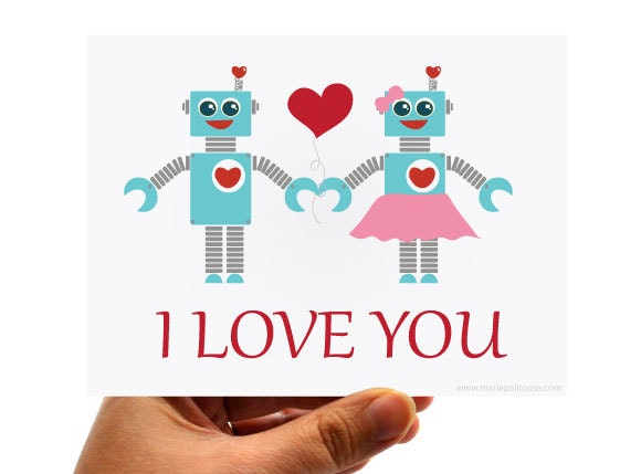 Valentine's day Robot I love you, robot in love card A45 Il_570xn