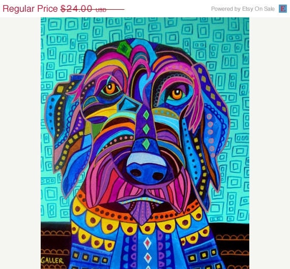 50%  OFF SALE - Labradoodle Art Dog Print Poster of Painting 11x14 Purple Red Orange Mint Signed Folk Art Poode lab mix