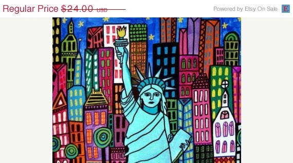 50%  OFF SALE - Statue of Liberty Art New York City Print Poster of Painting - Wedding Gifts