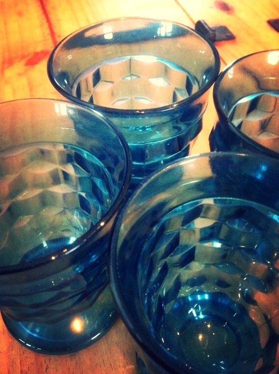Set of Four vintage blue glasses