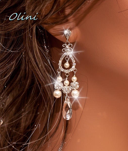 Bridal Earrings, LIA - Swarovski Pealrs, crystals and Rhinestone Bridal Earrings, wedding jewelry