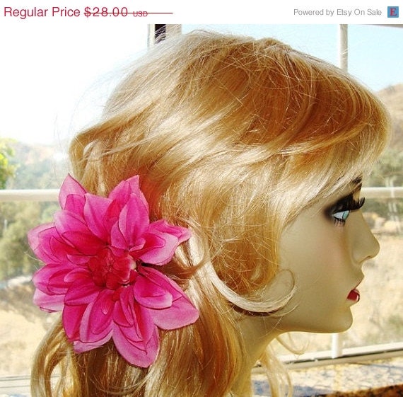 20% sale ends midnight- Strawberry Pink Dahlia Hair Flower Bobby Pin /Comb / Alligator Clip