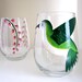 Green Hummingbird with Flowers Glassware- 2 Hand Painted Wine Glasses