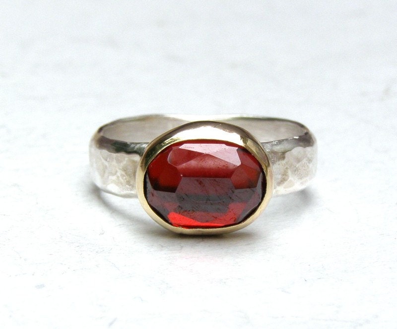 Birthstone Handmade Ring - 14k gold ring,silver ring Red garnet ,gemstone ring size 5.5