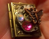 Float Freely, Butterfly - a Book Locket with Watch Movement, rhinestones and Butterfly charm