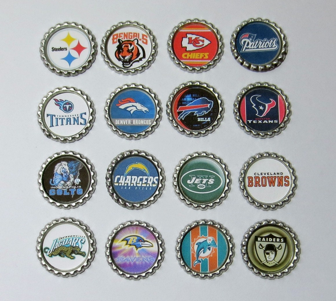 AFC Bottlecap Magnets - All 16 Teams - Patriots, Chargers, Colts, Broncos, Ravens, Steelers, Bills, Jets, Raiders, Titans, Texans, etc