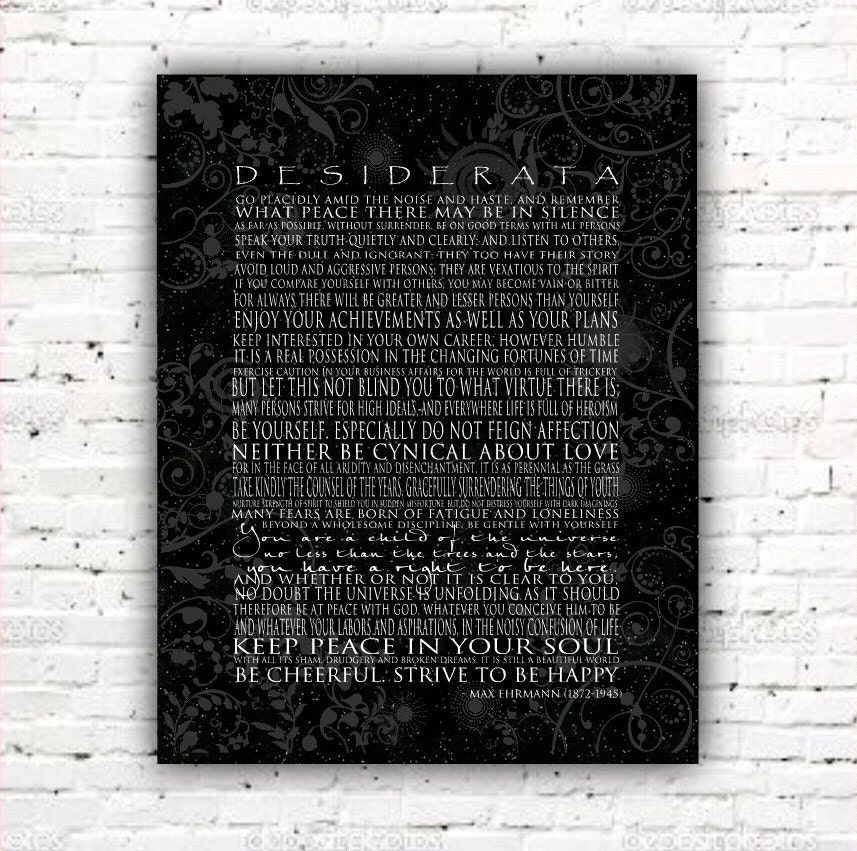 DESIDERATA Black - Word Art Prints - Scrolls - 11 x 14 print - Inspirational Max Erhmann