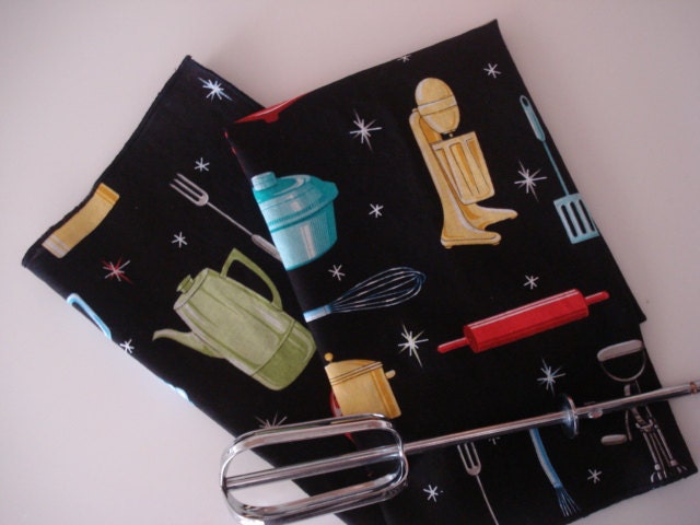 Table Linens Cloth Napkins Kitchen Utensils Appliances Retro 50's 60's  Colors - Set of 2 14"