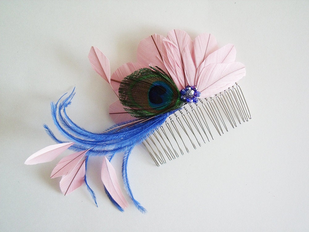 Peacock Headpiece - Peacock Fascinator - Pink Peacock Bridal Fascinator - Pink Peacock Bridal Hair Comb - Peacock Bridesmaid Headpiece