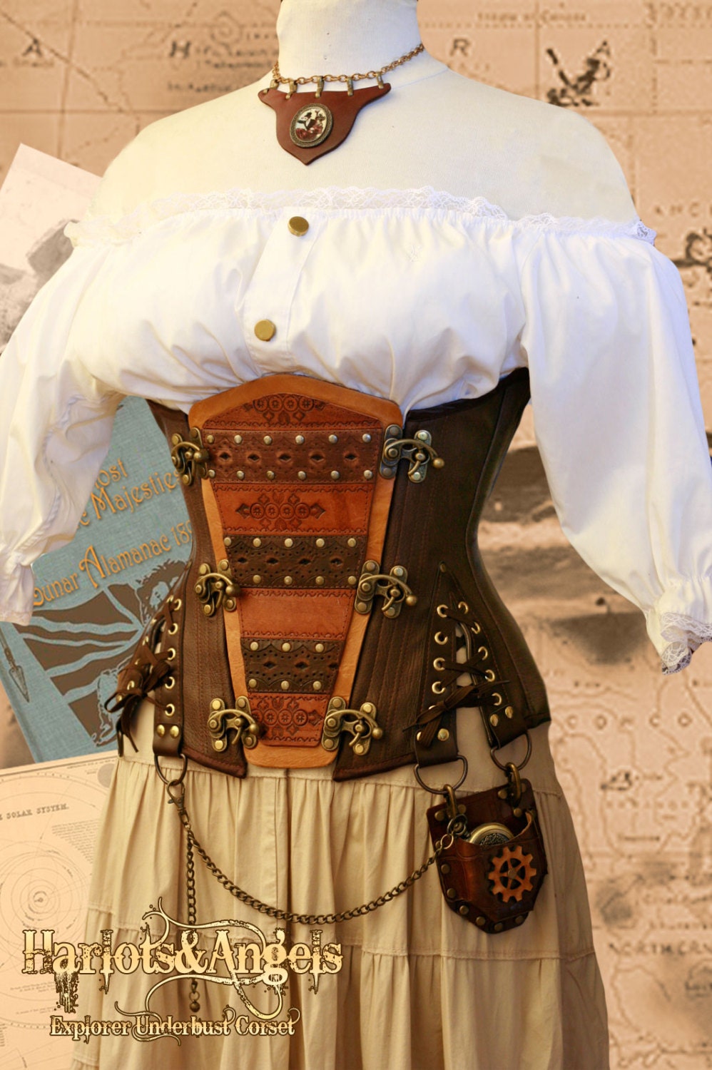 34" waist  Steampunk Underbust Explorer Corset Brown  " Veggie"' Leather - Only 2 made.......