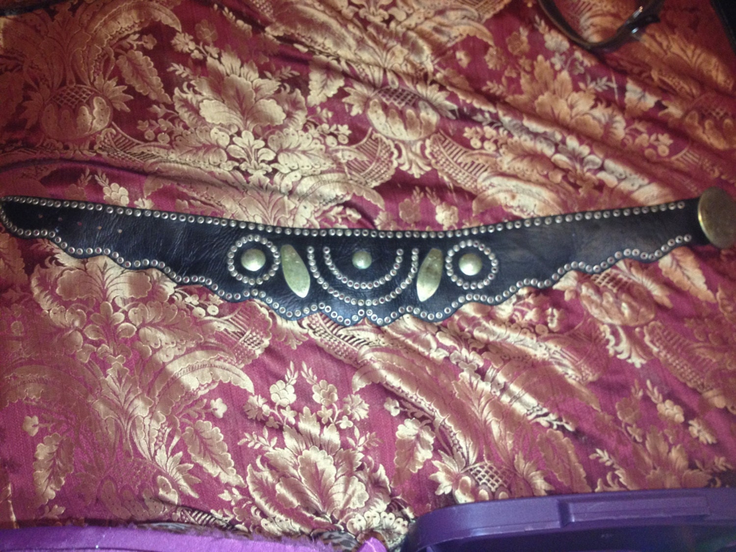 Vintage leather and metal pirate belt waist cincher black silver