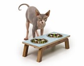 Mid Century Modern Pet Feeder with DOUBLE stainless bowls - SIX Colors