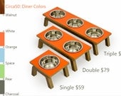 Mid Century Modern Pet Feeder with DOUBLE stainless bowls - SIX Colors