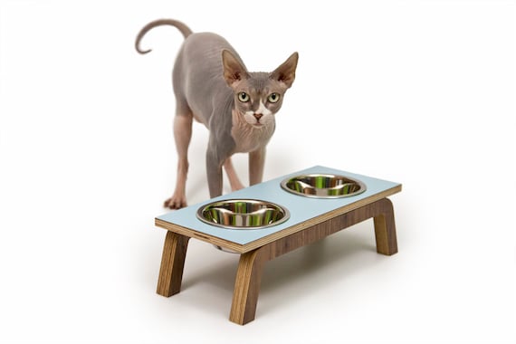 Mid Century Modern Pet Feeder with DOUBLE stainless bowls - SIX Colors