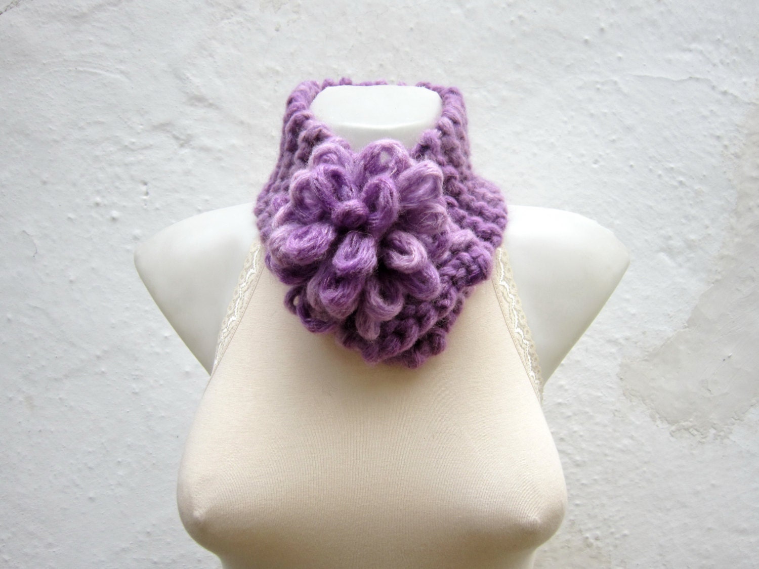 Removeable Brooch Pin -Cowl- Hand Knitted Neck Warmer  - Women  Winter  Accessories Lilac