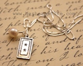 Service Flag Pearl Necklace with 2 stars -- 18 inch sterling silver chain